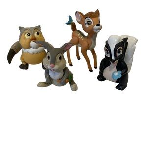 DISNEY Vintage Bambi Thumper Flower and Wise Old Owl Posable PVC Figurines